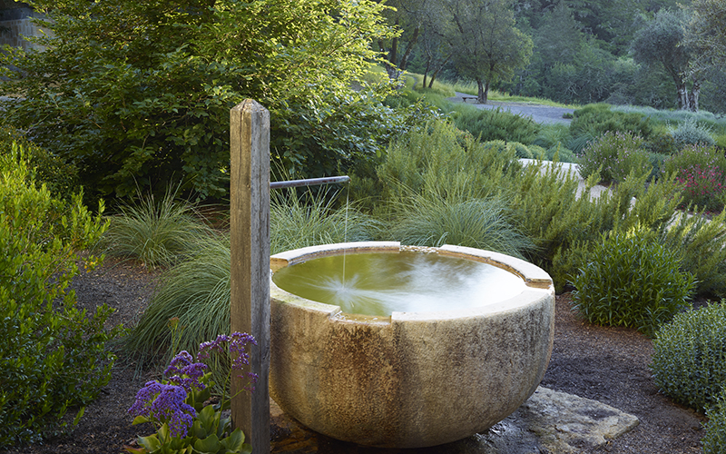 stone water bowl fountain with faucet